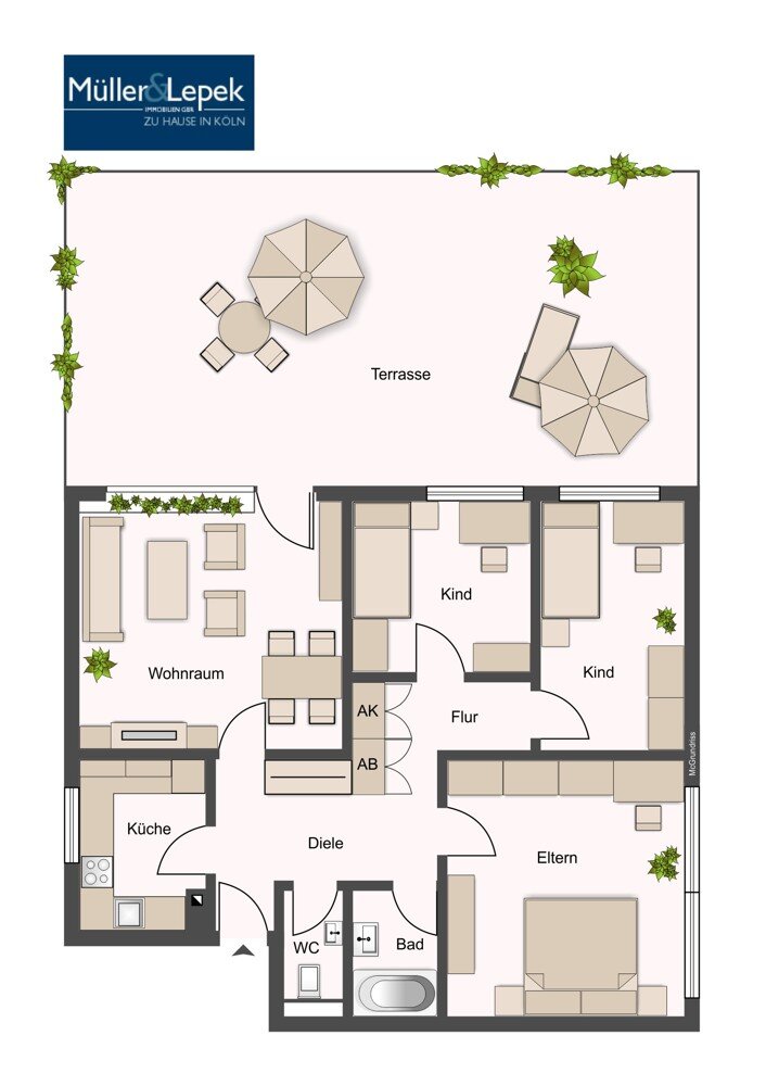 Terrassenwohnung zum Kauf 319.000 € 4 Zimmer 101 m²<br/>Wohnfläche Robert-Schuman-Straße 56 Neubrück Köln / Neubrück 51109