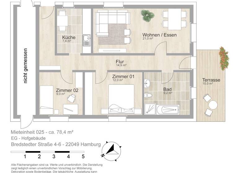Wohnung zur Miete 1.724 € 3 Zimmer 78,4 m² EG Bredstedter Str. 4-6 Dulsberg Hamburg 22049