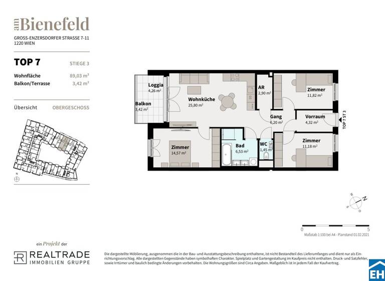 Wohnung zum Kauf - Erstbezug 539.000 € 4 Zimmer 84,8 m² 1. Geschoss Wimpffengasse Wien 1220