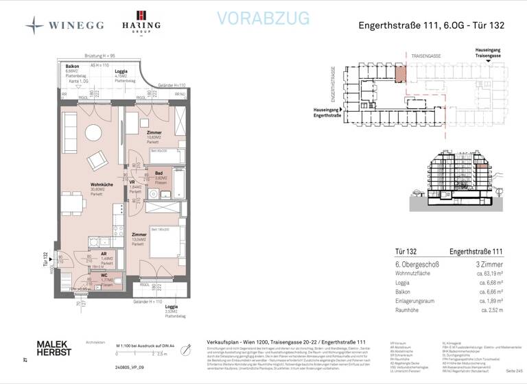 Wohnung zum Kauf - Erstbezug 523.200 € 2 Zimmer 63,2 m² 6. Geschoss Traisengasse 20-22 Wien 1200