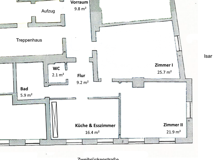 Wohnung zur Miete 995 € 2 Zimmer 90 m² 3. Geschoss frei ab sofort Zweibrückenstr. 685 Altstadt Landshut 84028
