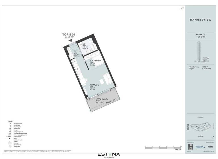 Studio zur Miete 743 € 1 Zimmer 30,9 m² 5. Geschoss Wagramer Straße Wien 1220
