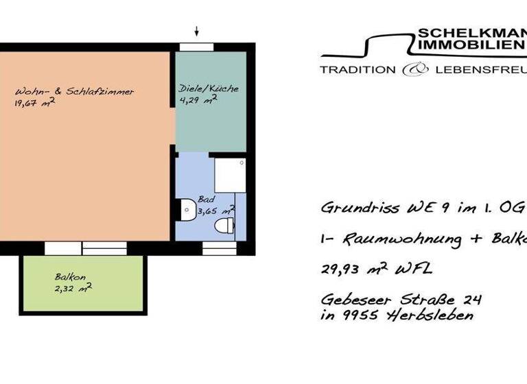 Studio zum Kauf 54.000 € 1 Zimmer 29,9 m² 1. Geschoss Gebeseer Straße 22 Herbsleben 99955