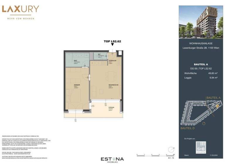 Wohnung zum Kauf - Erstbezug 409.000 € 2 Zimmer 49,7 m² 9. Geschoss Laxenburger Straße Wien 1100