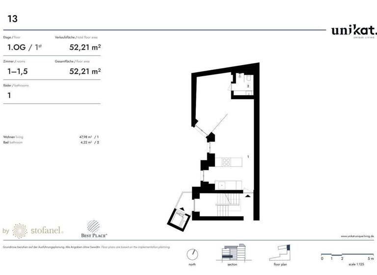 Studio zur Miete 1.618 € 1 Zimmer 52,2 m² 1. Geschoss frei ab sofort Wöhlertstraße 21 Mitte Berlin 10115