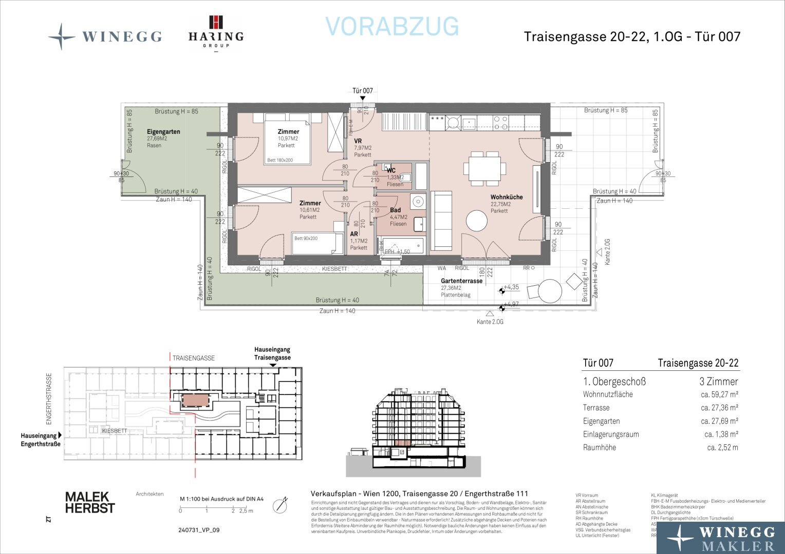 Wohnung zum Kauf 391.700 € 3 Zimmer 59,3 m²<br/>Wohnfläche 1.<br/>Geschoss Traisengasse 20-22 Wien 1200