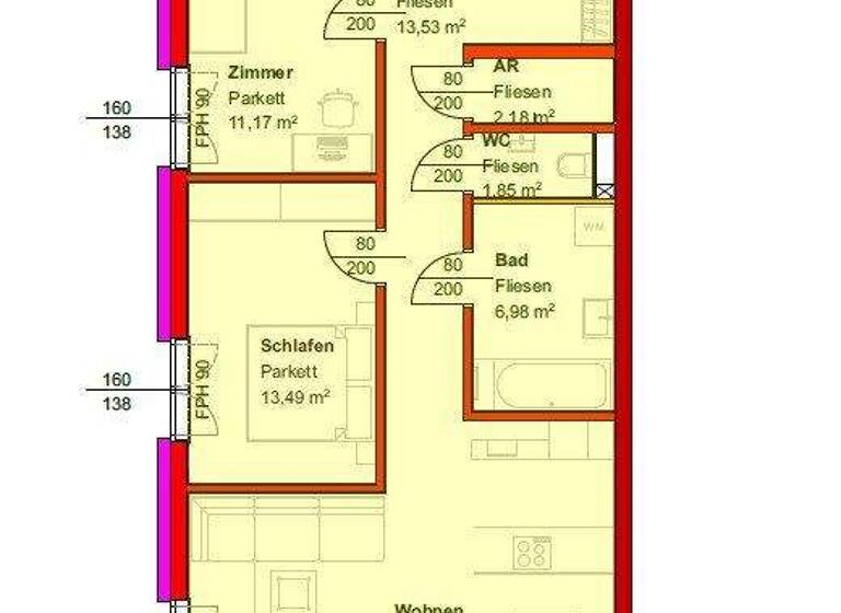 Wohnung zur Miete - Erstbezug 867 € 3 Zimmer 78,8 m² 2. Geschoss Nettingsdorf 4053