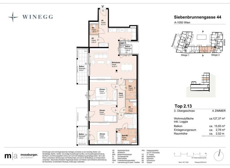 Wohnung zum Kauf - Erstbezug 1.065.000 € 4 Zimmer 125,3 m² 3. Geschoss Siebenbrunnengasse 44 Wien 1050