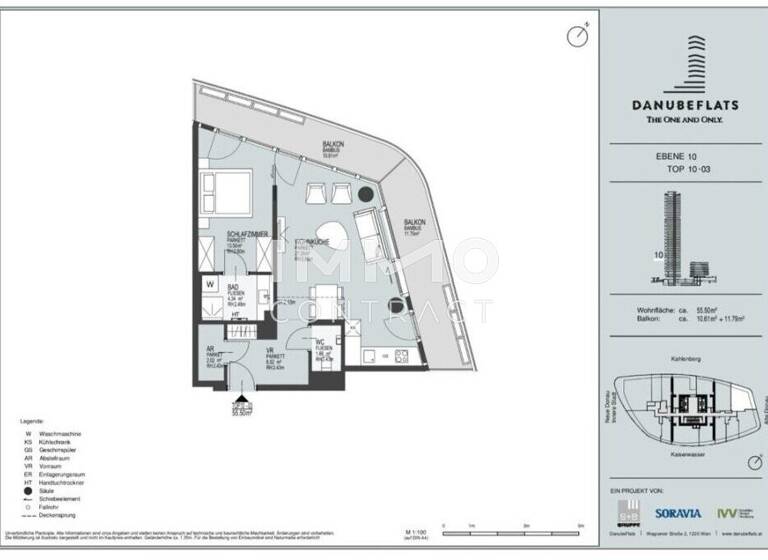 Wohnung zur Miete - Erstbezug 1.535 € 2 Zimmer 55,5 m² 10. Geschoss Wien 1220