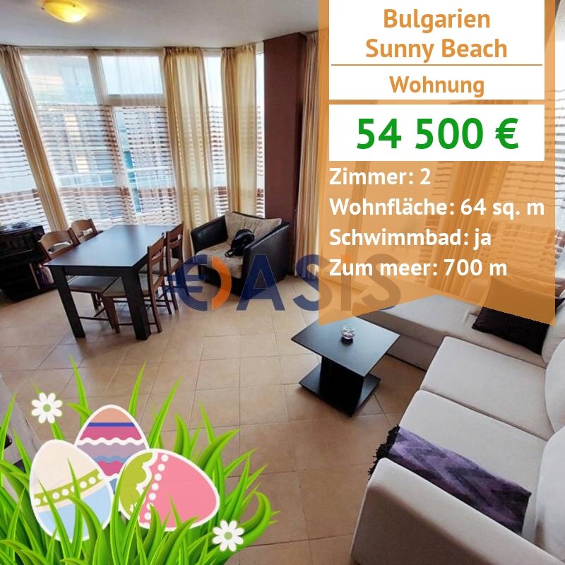 Apartment zum Kauf provisionsfrei 54.500 € 2 Zimmer 64 m²<br/>Wohnfläche 4.<br/>Geschoss Slanchev Bryag Sunny Beach 8240