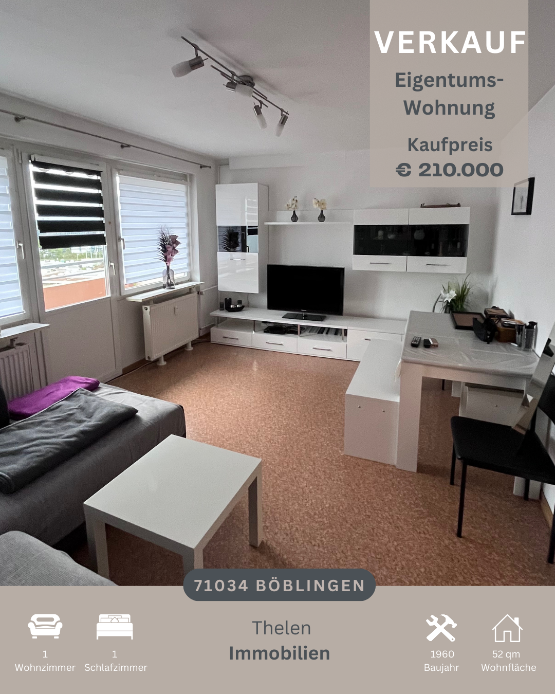 Wohnung zum Kauf 210.000 € 2 Zimmer 52 m²<br/>Wohnfläche 7.<br/>Geschoss Königsberger Str. 38 Leere Wasen/Hulb/Stöckach/Blumenmahden Böblingen 71034