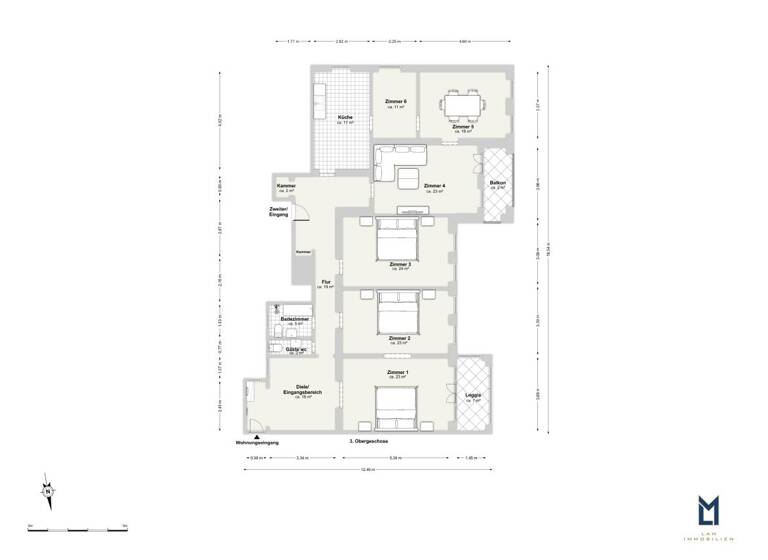 Wohnung zum Kauf 1.399.999 € 6 Zimmer 195 m²<br/>Wohnfläche 3.<br/>Geschoss Westend Berlin 14050