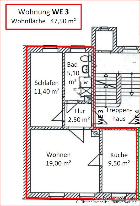 Wohnung zur Miete 300 € 2 Zimmer 47 m²<br/>Wohnfläche 1.<br/>Geschoss Unterhofstraße 6 Scheunenviertel Freiberg 09599