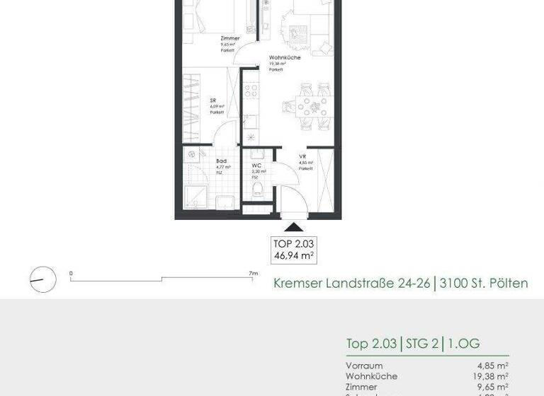 Wohnung zur Miete 592 € 2 Zimmer 46,9 m² 1. Geschoss Kremser Landstraße 24 St. Pölten 3100