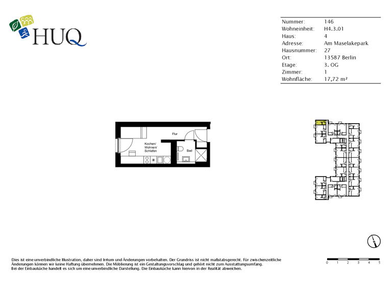 Studio zur Miete - Erstbezug 500 € 1 Zimmer 17,7 m² 3. Geschoss Am Maselakepark 27 Spandau Berlin 13587