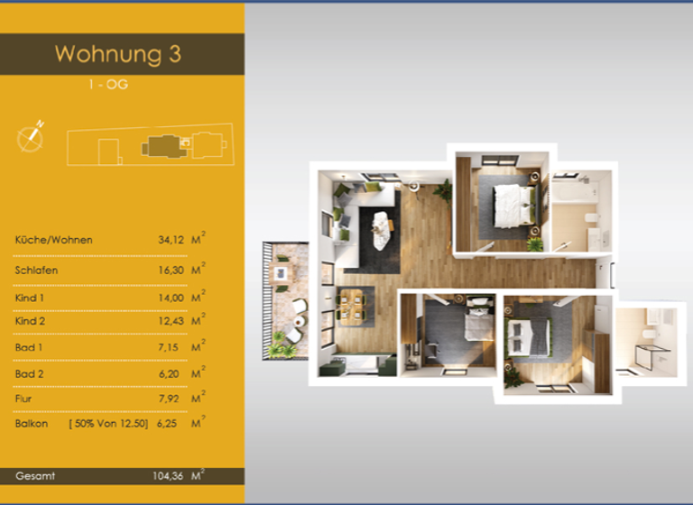 Wohnung zum Kauf provisionsfrei 647.032 € 4 Zimmer 104,4 m² 1. Geschoss Unterliederbach Frankfurt am Main / Unterliederbach 65929