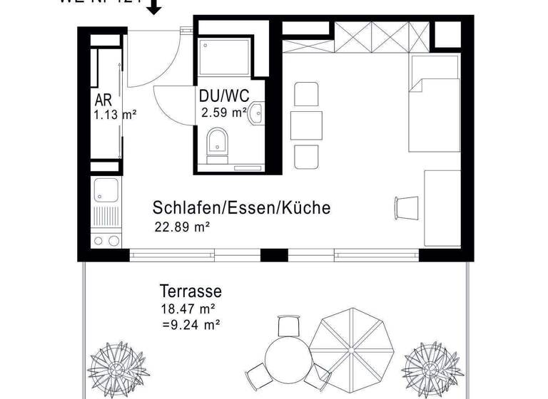 Wohnung zur Miete - Erstbezug 860 € 1,5 Zimmer 35,9 m² 2. Geschoss frei ab 01.03.2026 Tunnelstraße 94 Kriegshaber Augsburg 86156