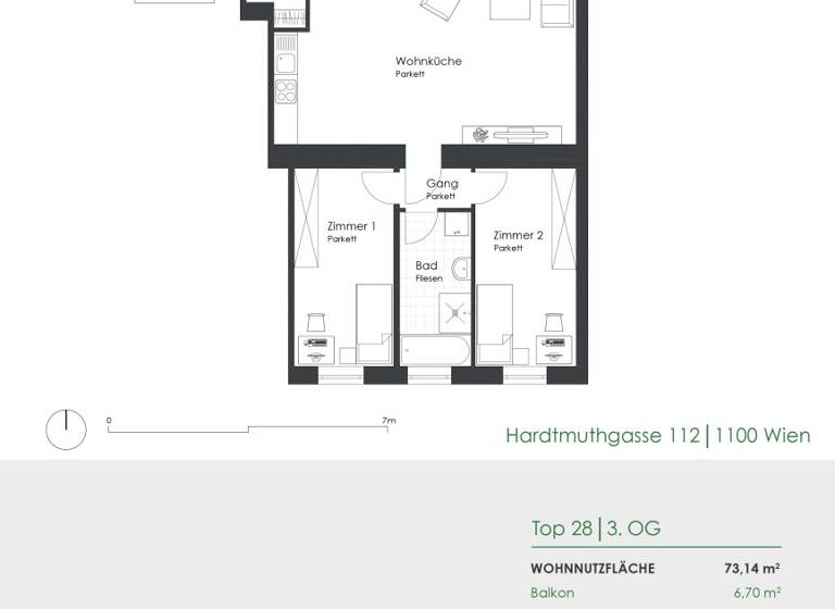 Wohnung zum Kauf - Erstbezug 399.000 € 3 Zimmer 73,1 m² 3. Geschoss Hardtmuthgasse 112 Wien 1100