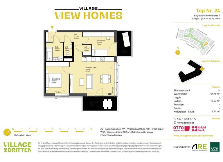 Wohnung zum Kauf - Erstbezug 554.000 € 3 Zimmer 67,8 m² 4. Geschoss Wien 1030