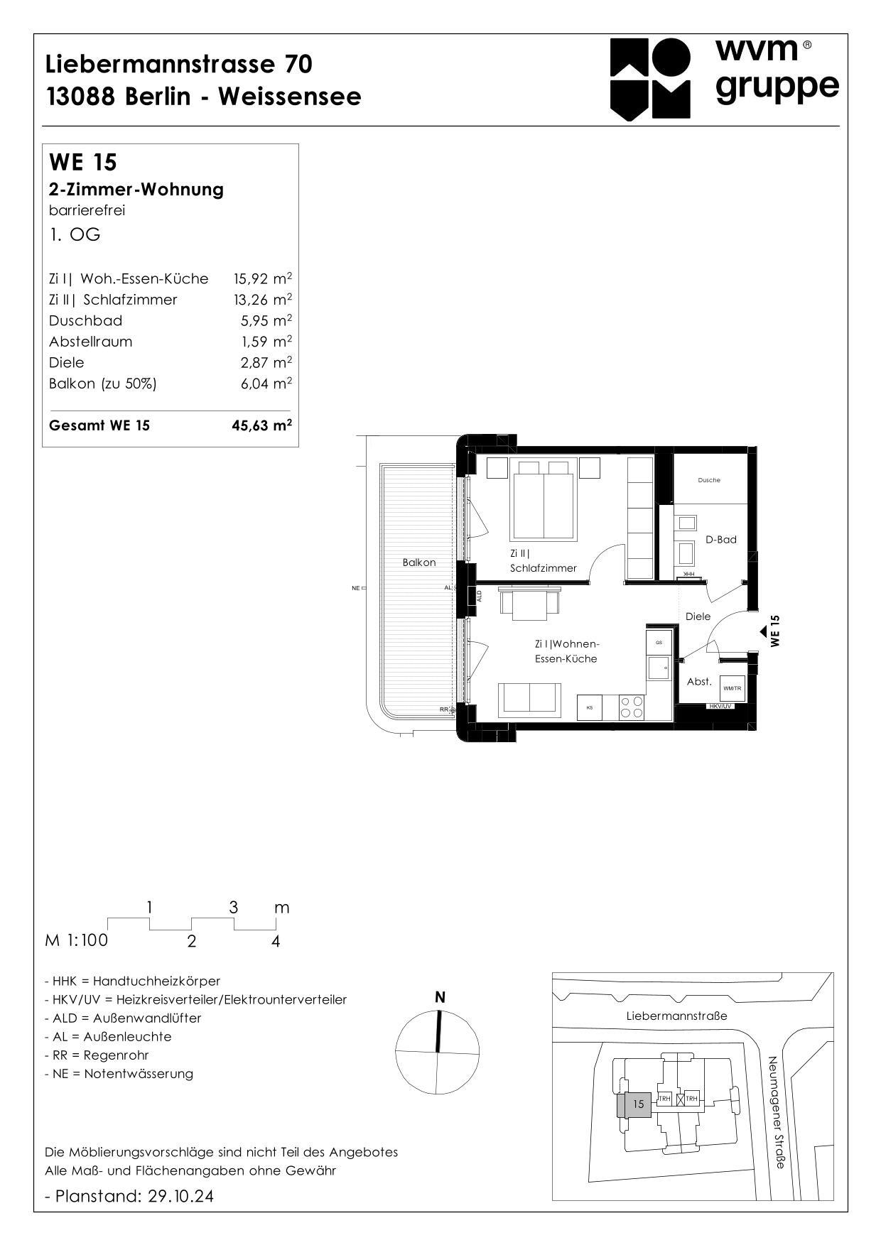 Wohnung zum Kauf provisionsfrei 330.000 € 2 Zimmer 45,6 m²<br/>Wohnfläche 1.<br/>Geschoss Liebermannstraße 70 Weißensee Berlin 13088