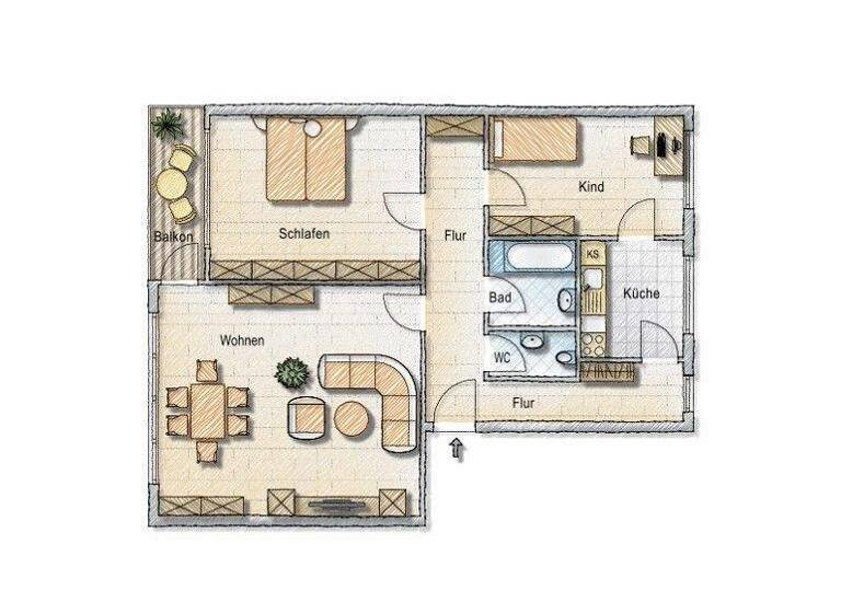 Wohnung zur Miete 654 € 3 Zimmer 75,2 m² 2. Geschoss frei ab 11.04.2026 Görlitzer Str. 10 Waldau Kassel 34123
