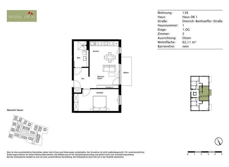 Wohnung zur Miete 905 € 2 Zimmer 62,1 m² 1. Geschoss Dietrich-Bonhoeffer-Straße 1 Wildau 15745