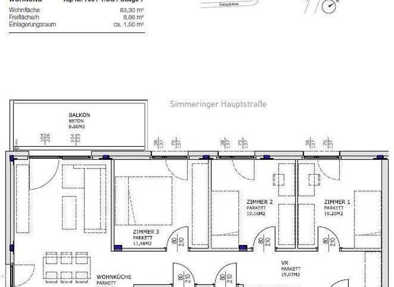 Wohnung zur Miete 1.126 € 4 Zimmer 83,3 m² 1. Geschoss Simmeringer Hauptstraße 170 Wien 1110