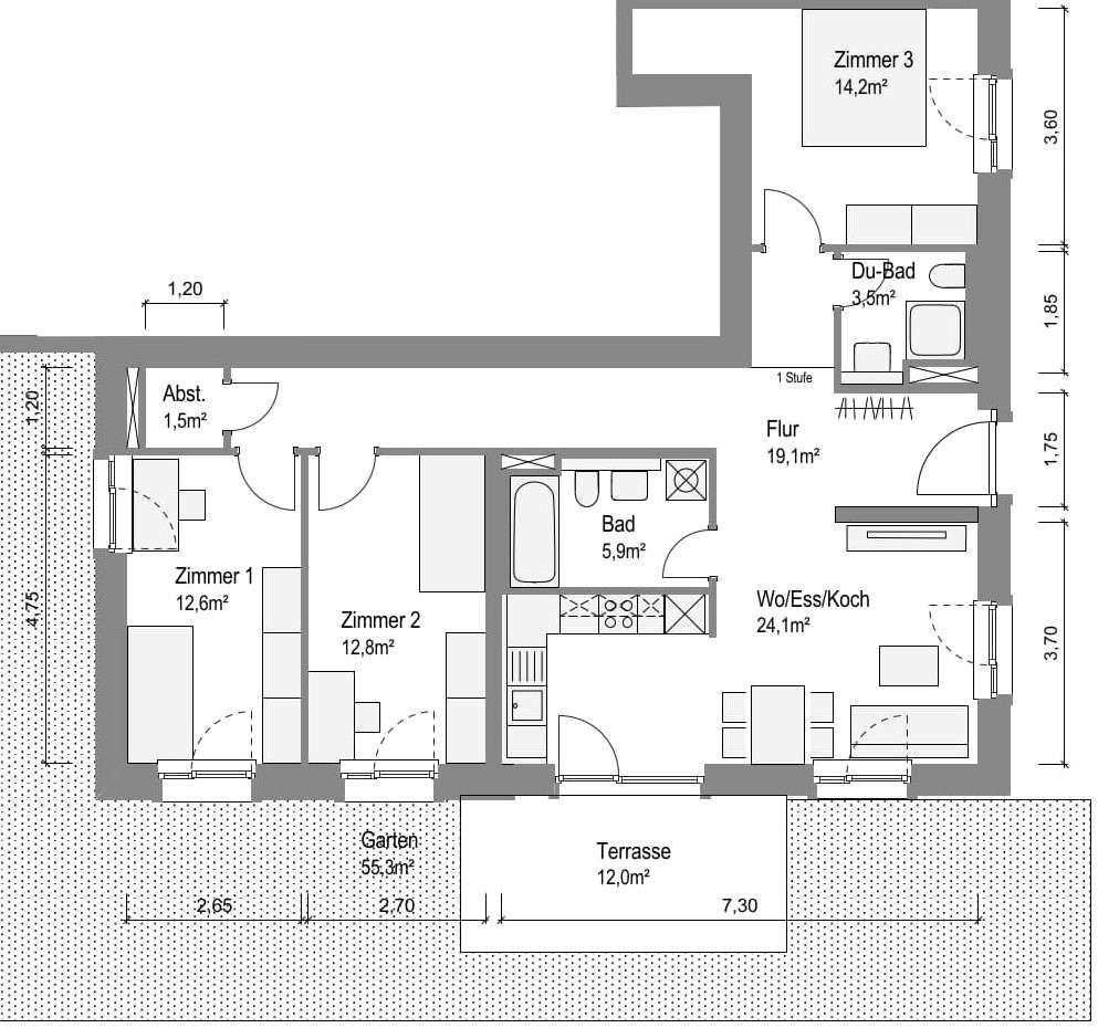 Wohnung zur Miete 937 € 4 Zimmer 99,7 m²<br/>Wohnfläche EG<br/>Geschoss ab sofort<br/>Verfügbarkeit Ellen-Ammann-Straße 7 Kasernen West Bamberg 96052