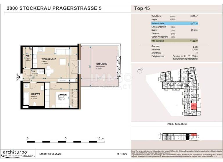 Terrassenwohnung zum Kauf 308.084 € 2 Zimmer 2. Geschoss Stockerau 2000