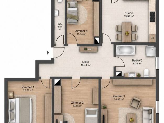 Wohnung zum Kauf 499.000 € 4 Zimmer 129,2 m² Mitte Mitte 70182