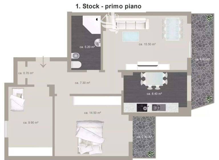 Studio zum Kauf 315.000 € 3 Zimmer 80 m² 1. Geschoss Meran 39012