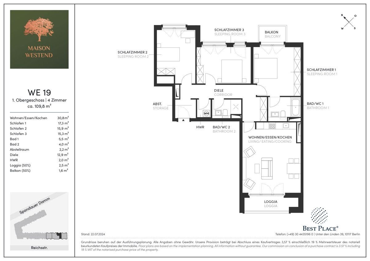 Wohnung zum Kauf 741.660 € 4 Zimmer 109,8 m²<br/>Wohnfläche 1.<br/>Geschoss Reichsstraße 56 Westend Berlin 14052