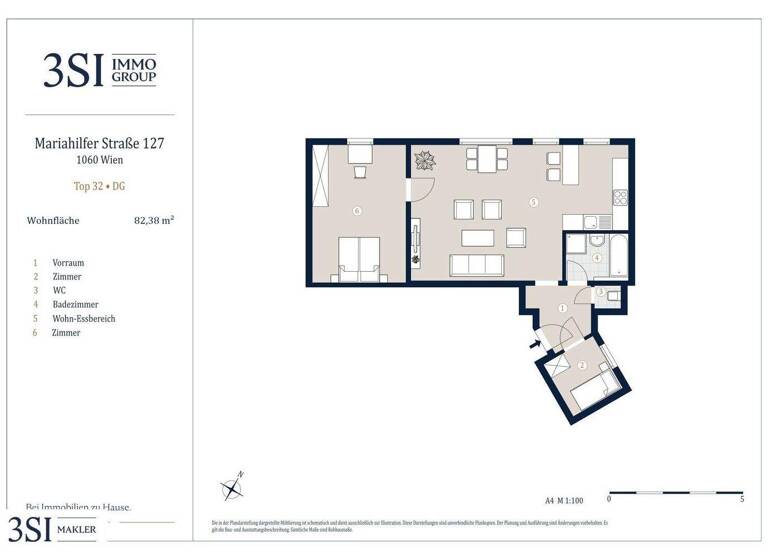 Wohnung zum Kauf 515.999 € 3 Zimmer 82,4 m² 5. Geschoss Mariahilfer Straße 127 Wien 1060