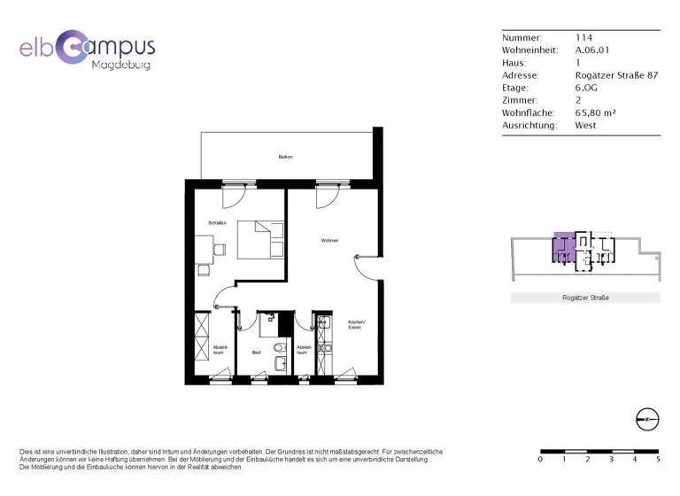 Wohnung zur Miete - Erstbezug 960 € 2 Zimmer 66,8 m² 6. Geschoss Rogätzer Straße 87 Alte Neustadt Magdeburg 39106