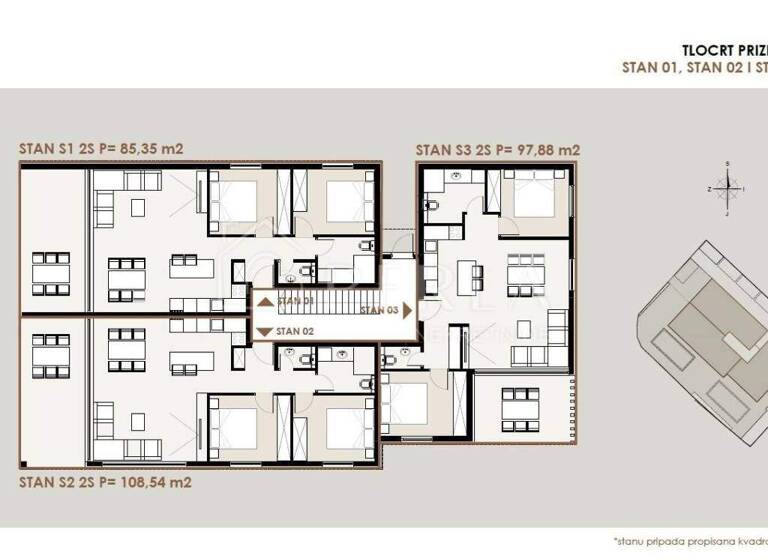 Wohnung zum Kauf 490.000 € 3 Zimmer 97 m² Privlaka Privlaka
