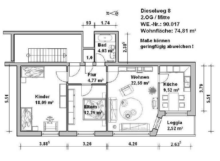 Wohnung zur Miete nur mit Wohnberechtigungsschein 625 € 3 Zimmer 75 m² frei ab sofort Dieselweg 8 Innenstadt Minden 32425