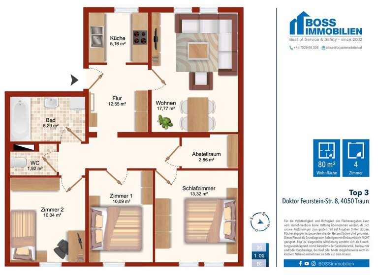 Wohnung zur Miete 633 € 4 Zimmer 80 m² 1. Geschoss frei ab 01.05.2026 Dr. Feursteinstraße 8 Traun 4050