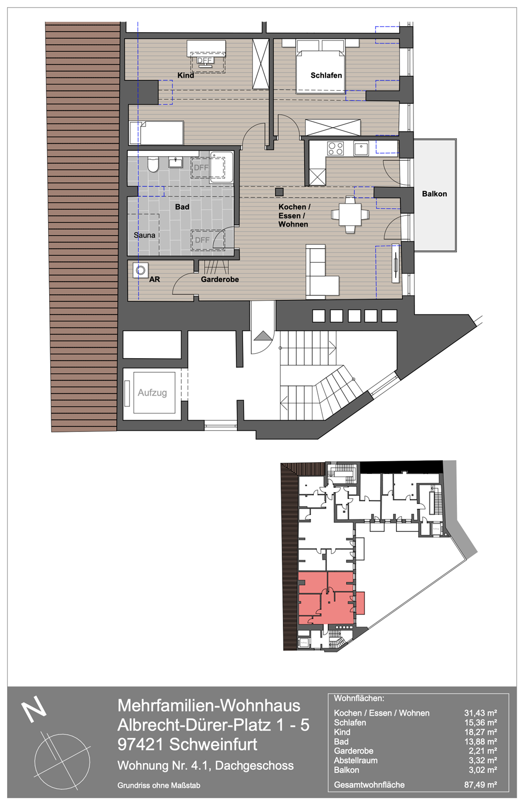 Wohnung zum Kauf provisionsfrei 376.207 € 3 Zimmer 87,5 m²<br/>Wohnfläche 4.<br/>Geschoss ab sofort<br/>Verfügbarkeit Albrecht-Dürer-Platz 1 - 5 Altstadt Schweinfurt 97421
