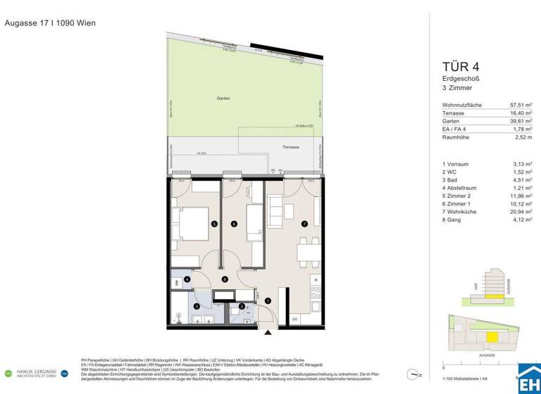 Wohnung zum Kauf - Erstbezug 519.300 € 3 Zimmer 57,5 m² EG Augasse Wien 1090