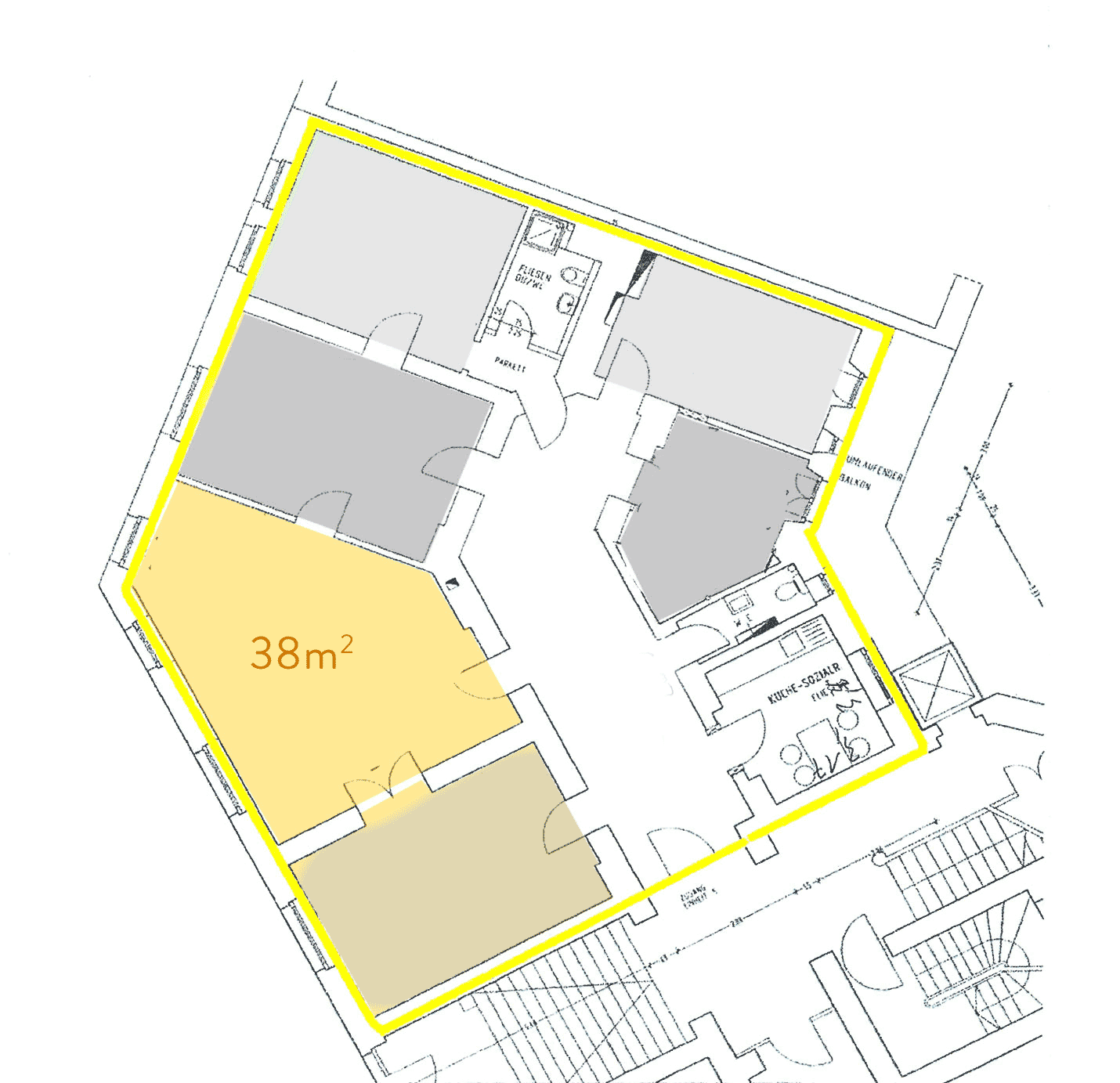 Bürofläche zur Miete provisionsfrei 1.100 € 1 Zimmer 38 m²<br/>Bürofläche Wöhrd Nürnberg 90489