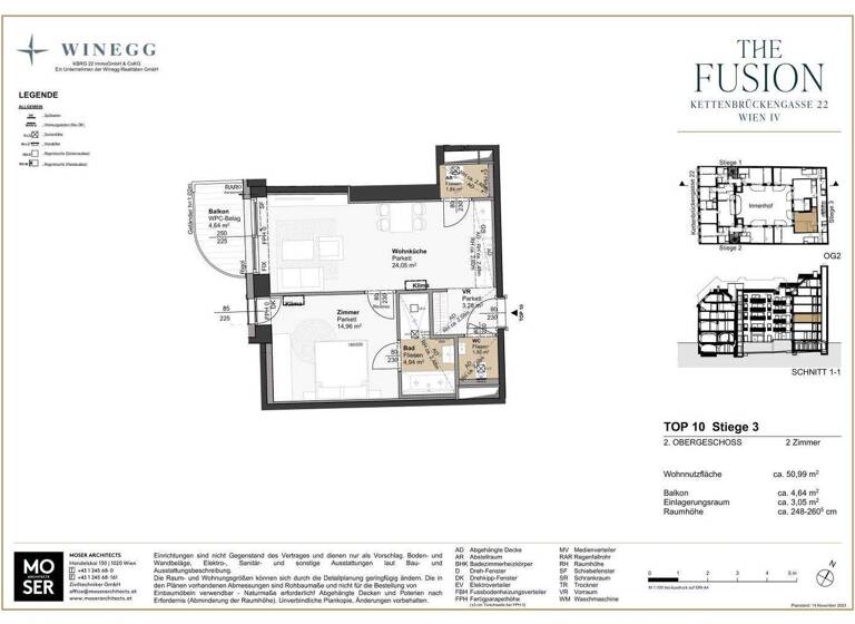 Wohnung zum Kauf - Erstbezug 590.000 € 2 Zimmer 51 m² 2. Geschoss Kettenbrückengasse 22 Wien 1040