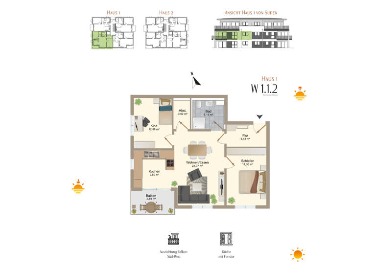 Wohnung zum Kauf provisionsfrei 453.500 € 3 Zimmer 78,1 m² 1. Geschoss Zellerberg Rieden 87668
