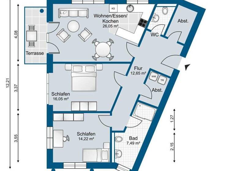 Wohnung zum Kauf 359.000 € 3 Zimmer 89,3 m² EG Lingen 49808