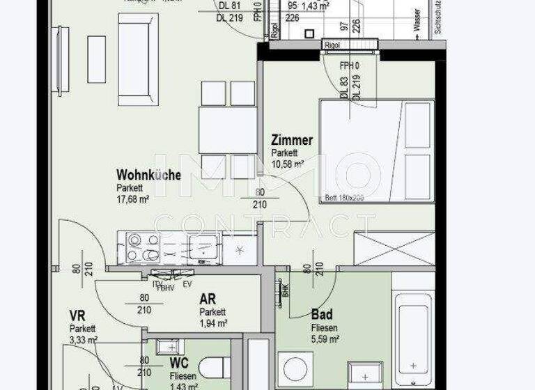 Wohnung zum Kauf - Erstbezug 304.600 € 2 Zimmer 42 m² 4. Geschoss Wien 1210