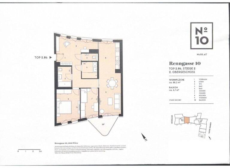 Wohnung zur Miete 3.345 € 3 Zimmer 88,3 m² 2. Geschoss Wien 1010