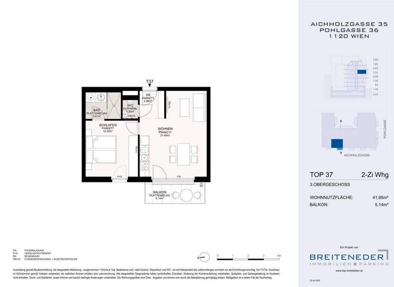 Wohnung zum Kauf - Erstbezug 300.000 € 2 Zimmer 42 m² 3. Geschoss Aichholzgasse Wien 1120