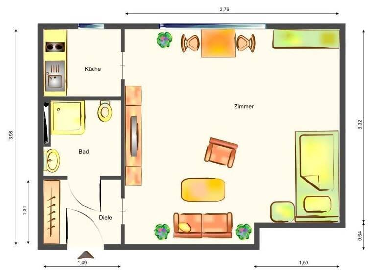 Studio zur Miete 390 € 1 Zimmer 22 m² EG frei ab sofort Bismarckstr. Weigelshof Nürnberg 90491