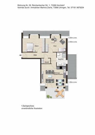 Wohnung zum Kauf 372.000 € 3 Zimmer 76,7 m² Dachgeschoss Hochdorf 73269