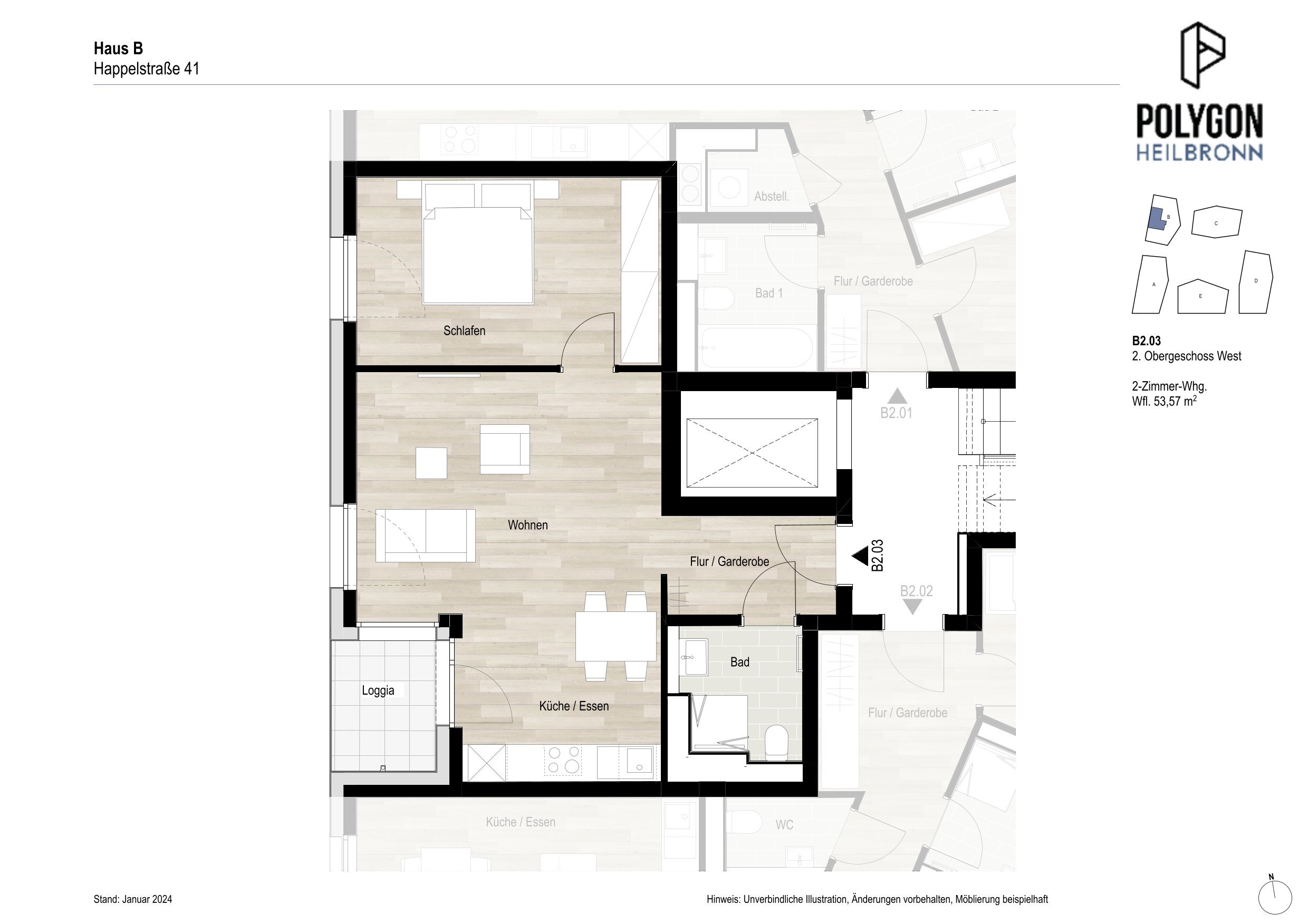 Wohnung zur Miete 960 € 2 Zimmer 53,6 m²<br/>Wohnfläche 2.<br/>Geschoss 01.06.2025<br/>Verfügbarkeit Happelstraße 41 Südoststadt Heilbronn 74074