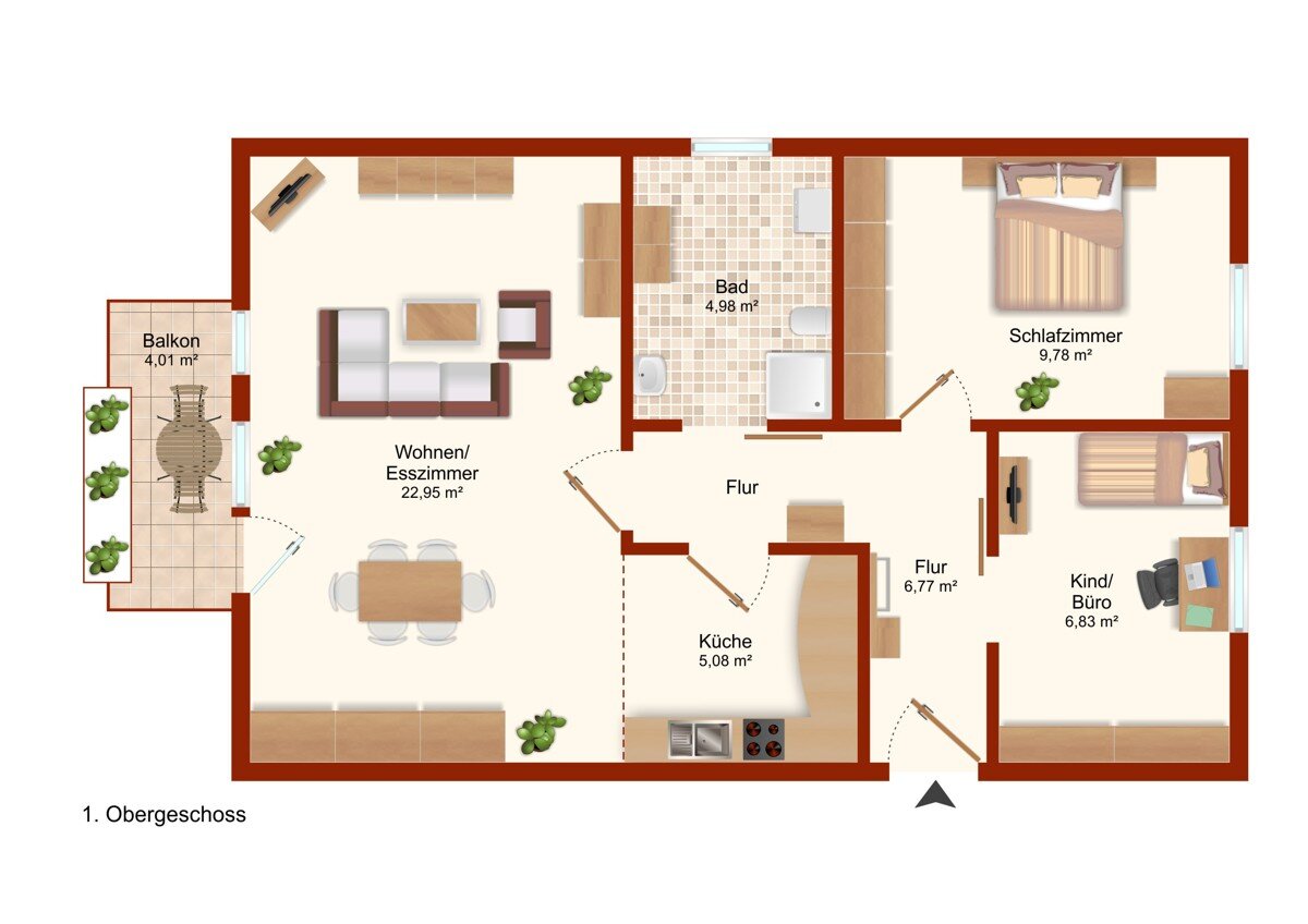 Wohnung zum Kauf 105.000 € 3 Zimmer 58,4 m²<br/>Wohnfläche 1.<br/>Geschoss Achim Achim 28832